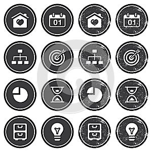 Website navigation icons on retro labels set