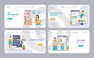 Website Optimization set. Flat vector illustration.