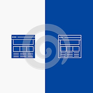 Website, Page, Interface, Web, Online Line and Glyph Solid icon Blue banner Line and Glyph Solid icon Blue banner