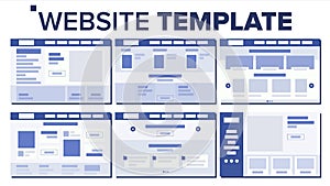 Website Page Set Design Vector. Responsive Web Pages Design Concept. UX, UI. Wireframes Layout, Architecture