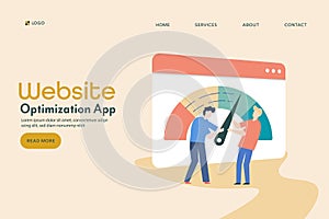 Website performance test, web optimization application, web page loading web development team people working technology concept.