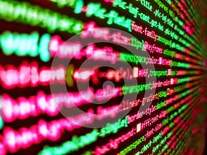 Website programming code. Css3 code on a colorful background. Binary computer code background, abstract. Computer code data.