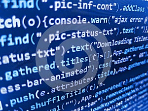 Website programming code. Javascript abstract computer script, random. Software developer programming code on computer. Programmer