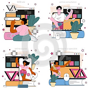 Website programming online service or platform set. Content management
