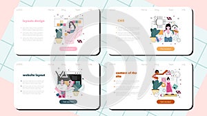 Website programming web banner or landing page set. Content management