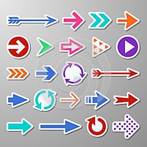 Website right arrow stickers. Directional arrows signs. Progress arrow vector symbols