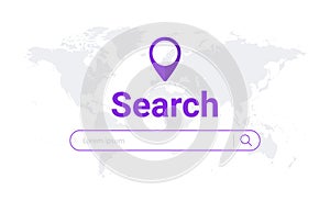 Website search bar browser world map. Research field find tab app search url concept.