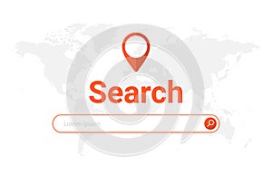 Website search bar browser world map. Research field find tab app search url concept.