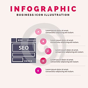 Website, Server, Data, Hosting, Seo, Tech Solid Icon Infographics 5 Steps Presentation Background