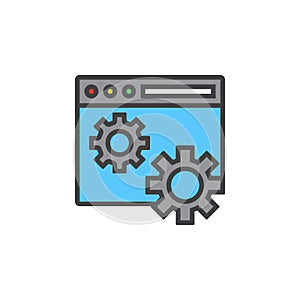 Website settings symbol. web browser and gears line icon, filled