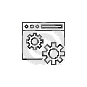 website settings symbol. web browser and gears line icon, outline vector sign, linear pictogram isolated on white. logo