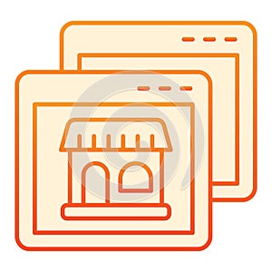 Website with shop flat icon. Browser with store orange icons in trendy flat style. Shopping online gradient style design