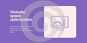 Website Speed Banner on Purple Background. Stylish Marketing Banner with White Text and Icons for Business