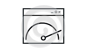 Website speed loading time vector icon isolated, web browser with speedometer test showing fast good page loading time