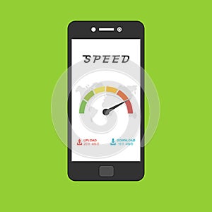 Website speed loading time. Web browser with speedometer test showing fast good page loading speed time. Vector illustration