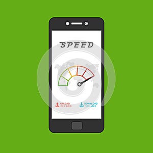 Website speed loading time. Web browser with speedometer test showing fast good page loading speed time. Vector illustration