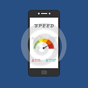 Website speed loading time. Web browser with speedometer test showing fast good page loading speed time. Vector illustration