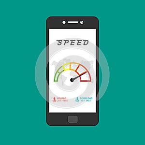 Website speed loading time. Web browser with speedometer test showing fast good page loading speed time. Vector illustration