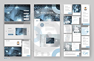 Website template design with interface elements