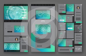 Website template design with interface elements