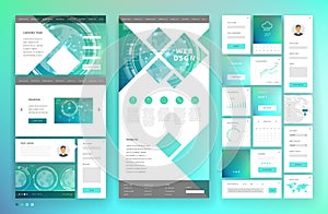 Website template design with interface elements