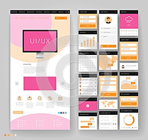 Website template design with interface elements