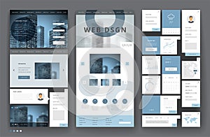 Website template design with interface elements