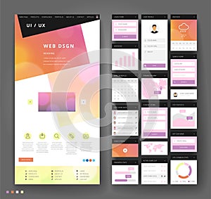 Website template design with interface elements