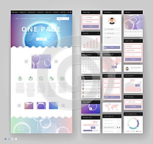 Website template design with interface elements