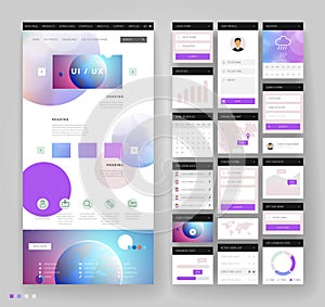 Website template design with interface elements