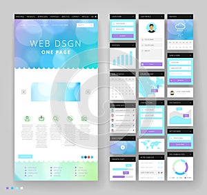 Website template design with interface elements