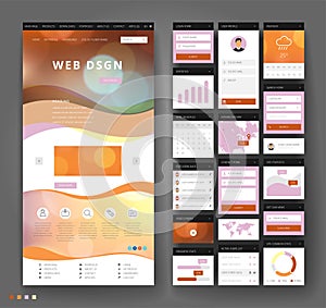 Website template design with interface elements