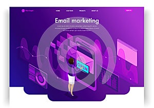 Website template design. Isometric concept Email E-mail marketing. Marketing research. Email Inbox Electronic Communication