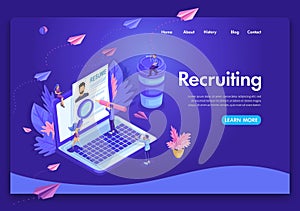 Website template design. Isometric concept Recruiting. Job agency human resources creative find experience. Easy to edit and