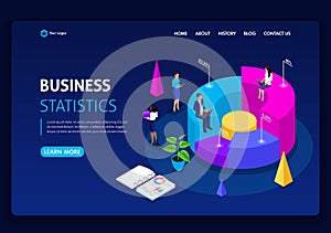 Website template design. Isometric concept work Consulting company for performance, analysis. Statistics and business statement photo