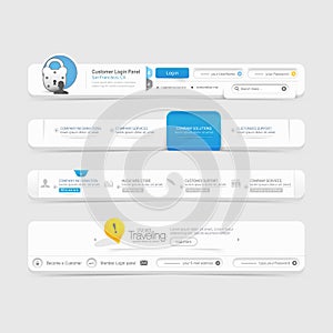Website template design menu navigation elements with icons