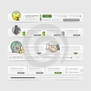 Website template design menu navigation elements with icons set.