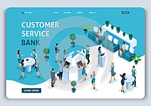 Website Template Landing page Isometric customer service room, clients serviced by bank consultants, deposits, loans, mortgages