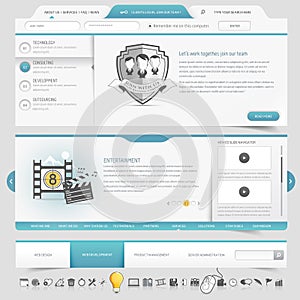 Website template navigation elements with icons set