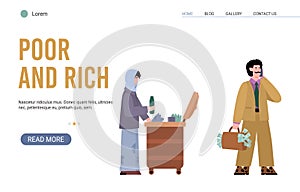 Website on topic of gap between rich and poor, flat vector illustration.