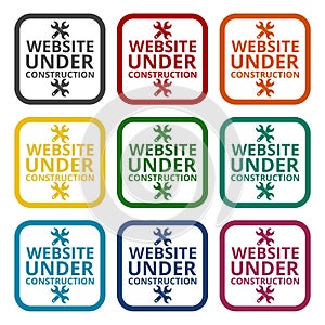 Website under construction circle icons set