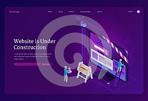 Website under construction isometric landing page