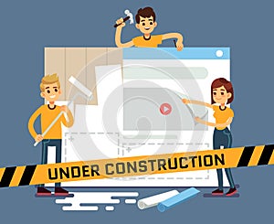 Website under construction vector cartoon concept with web designers