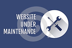 Website under maintenance text with tools graphics against blue background