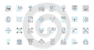 Website visitors linear icons set. Traffic, Engagement, Bounce, Clicks, Conversion, Retention, Interaction line vector