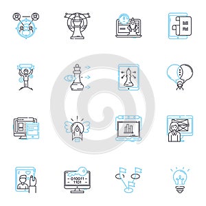 Website visitors linear icons set. Traffic, Engagement, Bounce, Clicks, Conversion, Retention, Interaction line vector