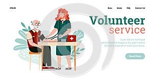 Website for volunteer services of elderly people support, vector illustration.