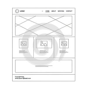 Website wireframe layout isolated on white background