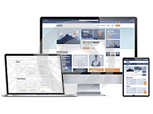Website wireframe layout isolated on white background