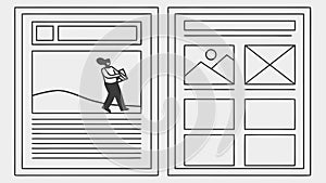 Website wireframe layout with user interface elements, web design concept, vector design Generative AI